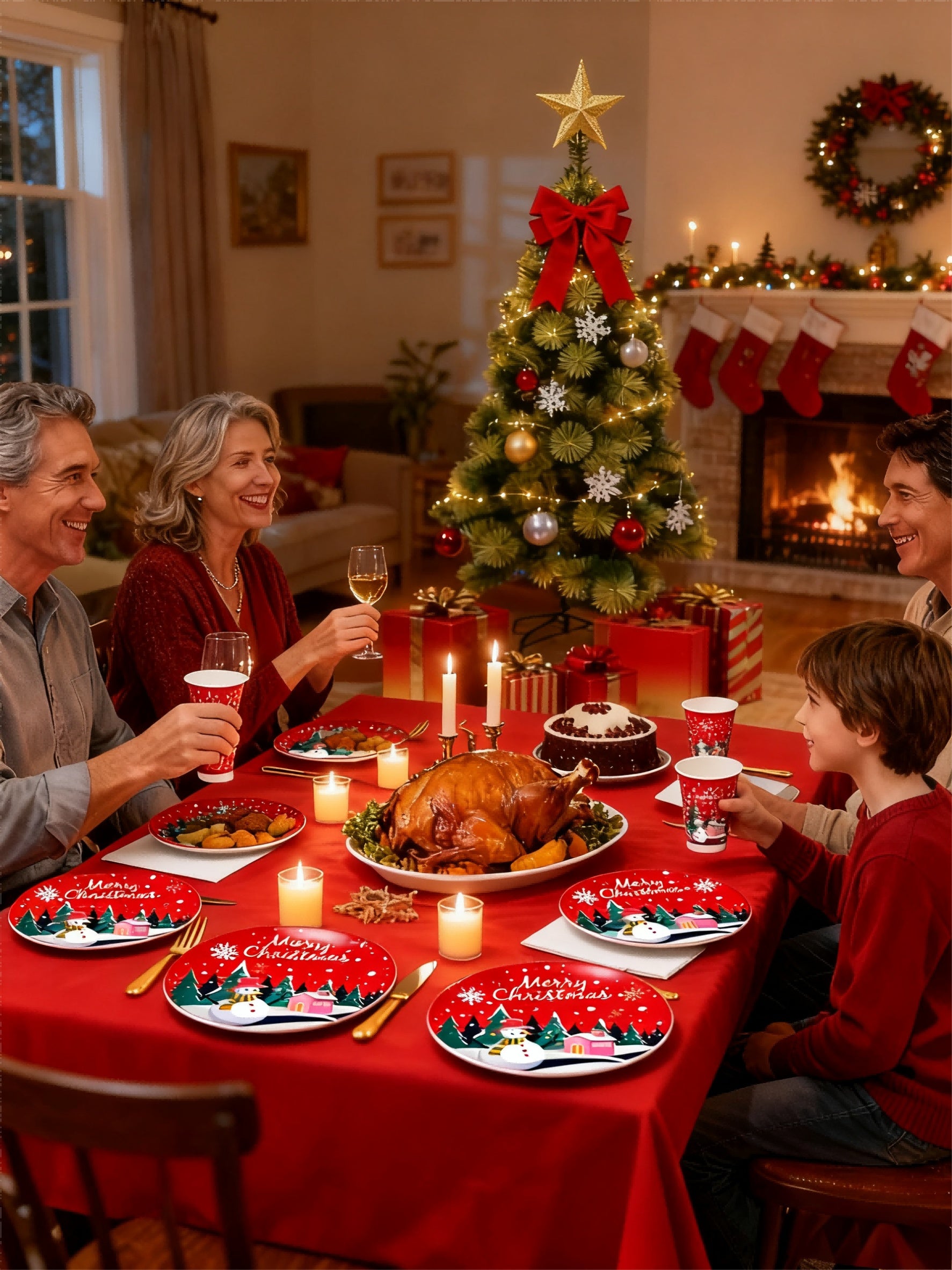 PVC Christmas Tree with lush green branches — installed by A Stuart’s Christmas for home and restaurant décor.